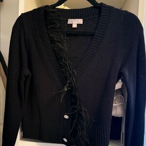 J. Crew Black Cardigan with Feather Trim